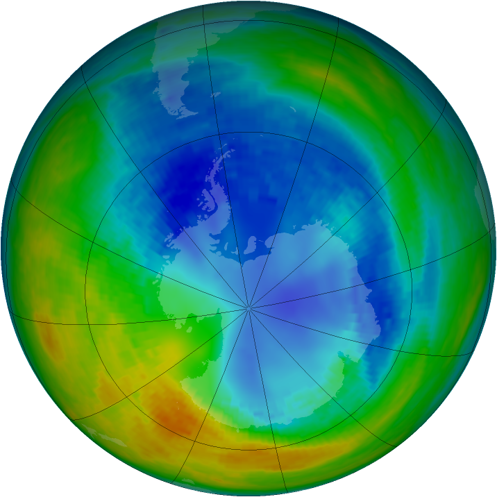 Antarctic ozone map for 22 August 1993